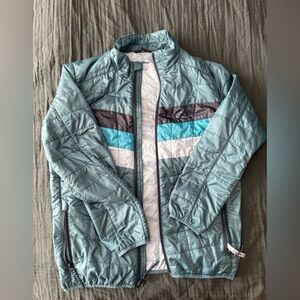 Llbean light weight puffer teal green blue with blue stripes